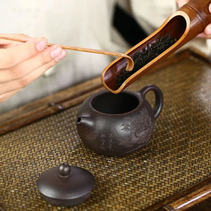 150ml Yixing Purple Clay Teapot Master Hand Carved Peony Xishi Tea Pot Ball Hole Filter Kettle Chinese Authentic Zisha Tea Set