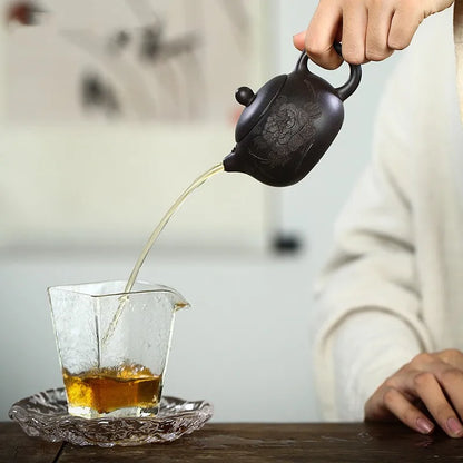 150ml Yixing Purple Clay Teapot Master Hand Carved Peony Xishi Tea Pot Ball Hole Filter Kettle Chinese Authentic Zisha Tea Set