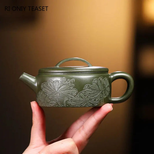 150ml Yixing Purple Clay Teapots Famous Artists Handmade Large Caliber Tea Pot Raw Ore Green Mud Kettle Chinese Zisha Tea Set