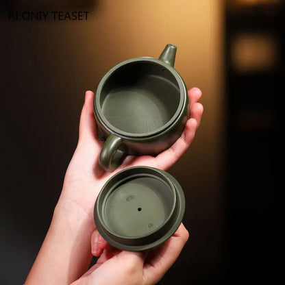 150ml Yixing Purple Clay Teapots Famous Artists Handmade Large Caliber Tea Pot Raw Ore Green Mud Kettle Chinese Zisha Tea Set