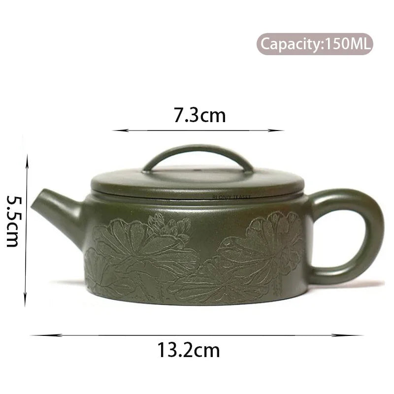 150ml Yixing Purple Clay Teapots Famous Artists Handmade Large Caliber Tea Pot Raw Ore Green Mud Kettle Chinese Zisha Tea Set