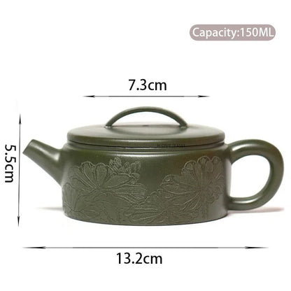 150ml Yixing Purple Clay Teapots Famous Artists Handmade Large Caliber Tea Pot Raw Ore Green Mud Kettle Chinese Zisha Tea Set