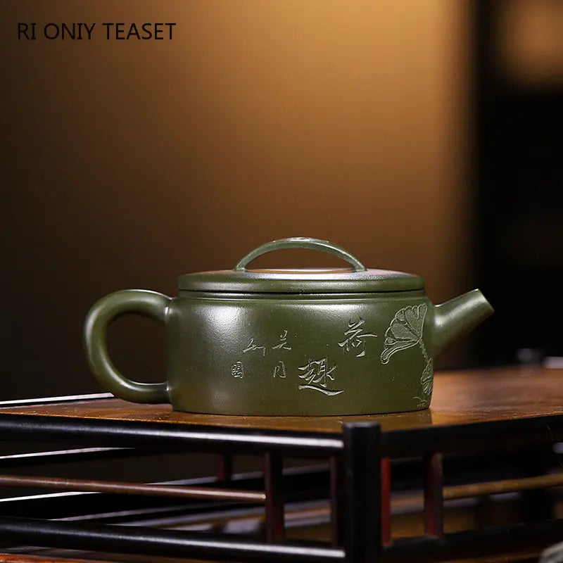 150ml Yixing Purple Clay Teapots Famous Artists Handmade Large Caliber Tea Pot Raw Ore Green Mud Kettle Chinese Zisha Tea Set