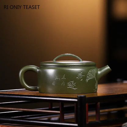 150ml Yixing Purple Clay Teapots Famous Artists Handmade Large Caliber Tea Pot Raw Ore Green Mud Kettle Chinese Zisha Tea Set