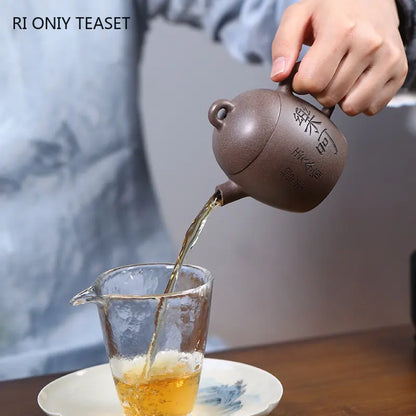 150ml Yixing Purple Clay Teapots Famous Artists Handmade Tea Pot Raw Ore Grey Section Mud Kettle Chinese Zisha Tea Set Teaware