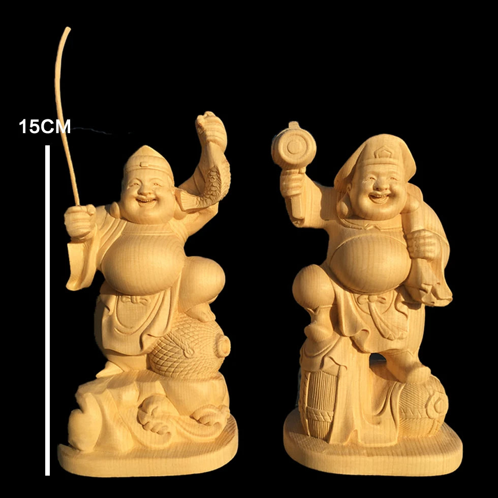 15CM Cypress Wood Wood Sculpture Real Wood Wood Statue Home Décor Figure Statue Buddha Collection Feng Shui Office Decoration