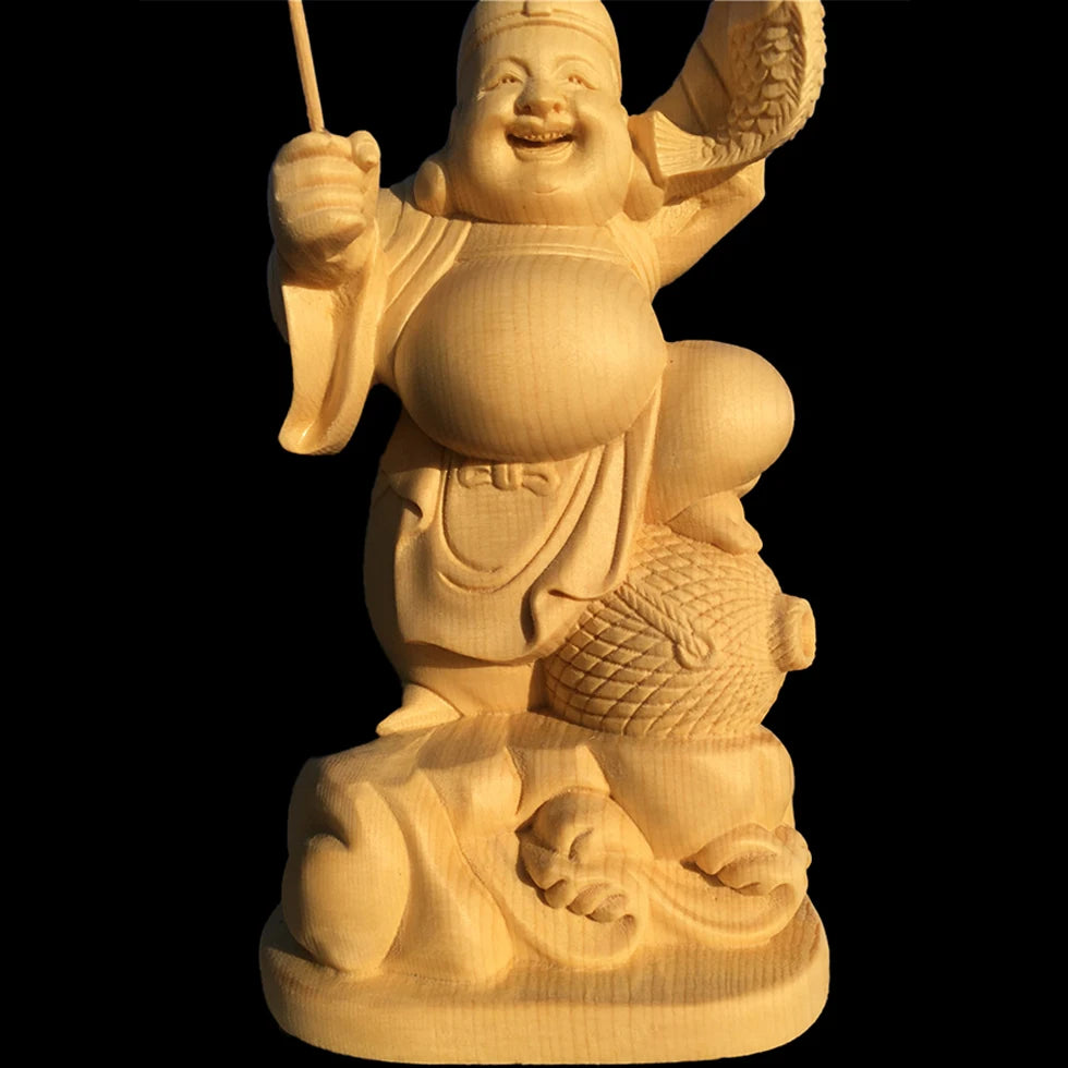 15CM Cypress Wood Wood Sculpture Real Wood Wood Statue Home Décor Figure Statue Buddha Collection Feng Shui Office Decoration