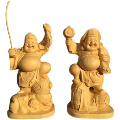 15CM Cypress Wood Wood Sculpture Real Wood Wood Statue Home Décor Figure Statue Buddha Collection Feng Shui Office Decoration