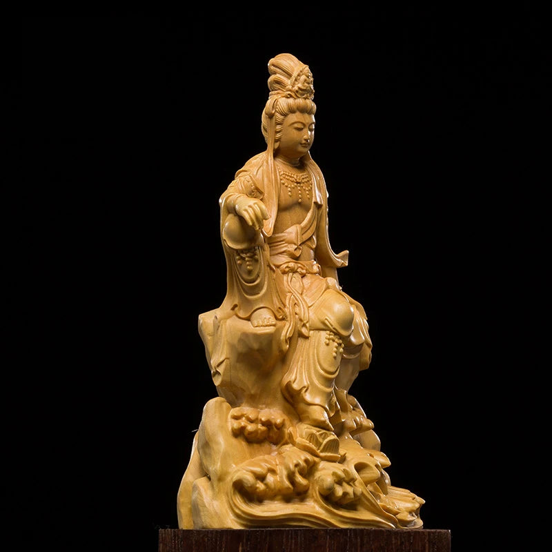 15cm Boxwood Real Wood Wood Statue Buddha Zen Home Décor Wood Sculpture Figure Statue Collection Lucky Rich myth