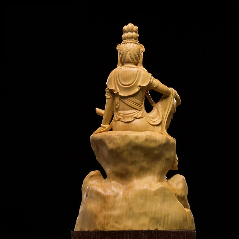 15cm Boxwood Real Wood Wood Statue Buddha Zen Home Décor Wood Sculpture Figure Statue Collection Lucky Rich myth