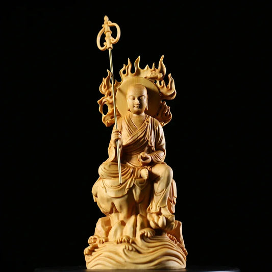 15cm Buddha Solid Wood Statue Bodhisattva Ksitigarbha Figure of Buddha Peace and Auspice Buddha Statue Gifts