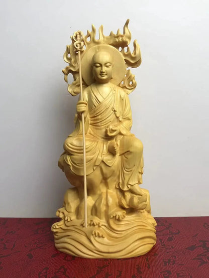 15cm Buddha Solid Wood Statue Bodhisattva Ksitigarbha Figure of Buddha Peace and Auspice Buddha Statue Gifts