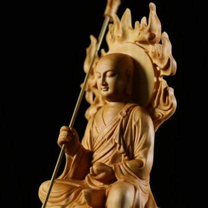 15cm Buddha Solid Wood Statue Bodhisattva Ksitigarbha Figure of Buddha Peace and Auspice Buddha Statue Gifts