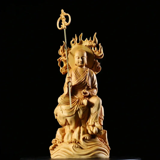 15cm Buddha Solid Wood Statue Ksitigarbha Bodhisattva Figure of Buddha Statue  Sculptures Gifts