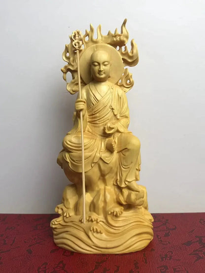 15cm Buddha Solid Wood Statue Ksitigarbha Bodhisattva Figure of Buddha Statue  Sculptures Gifts