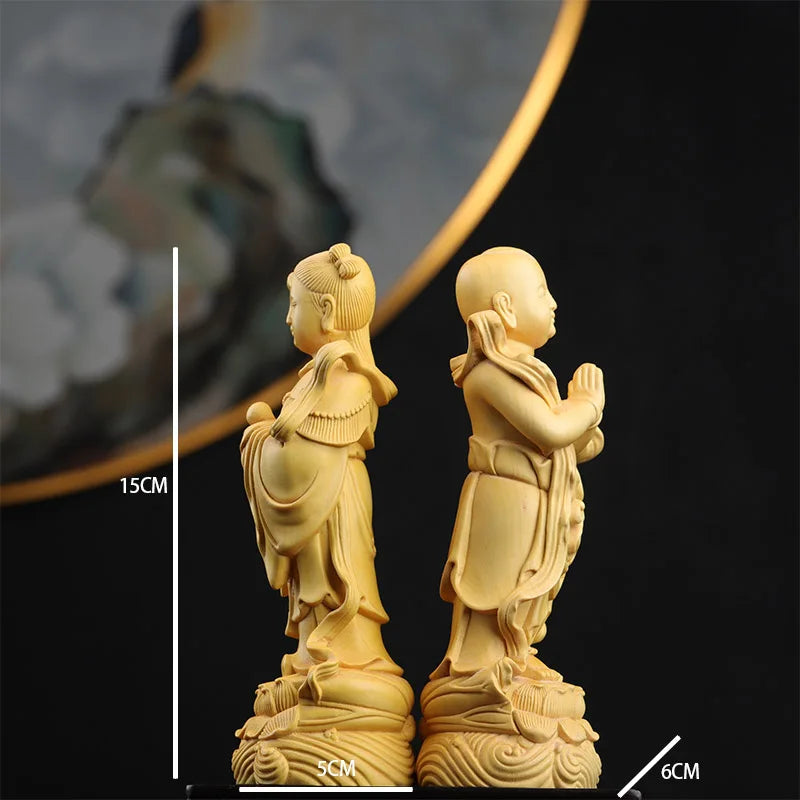 15cm Mythology Boy And Girl Boxwood Carving Crafts Chinese Home Living Room Decoration Ornaments Solid Wood Classical Figures
