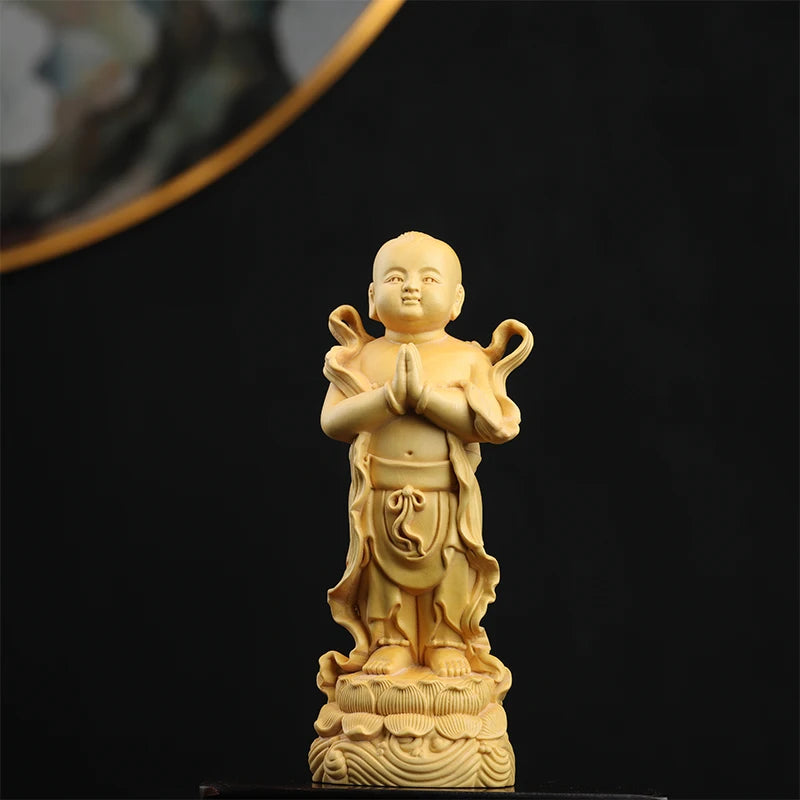 15cm Mythology Boy And Girl Boxwood Carving Crafts Chinese Home Living Room Decoration Ornaments Solid Wood Classical Figures