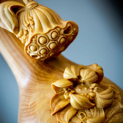 15cm Vase Wood Carving Chinese Carp with Lotus Vase Poplar Real Wood Sculpture Handicraft Articles Home Decor