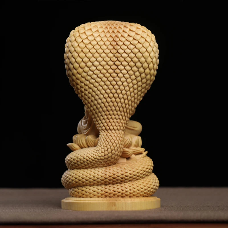 15cm boxwood wooden statue Snake Buddha Shakyamuni family God Buddha adornment solid wood wood sculpture