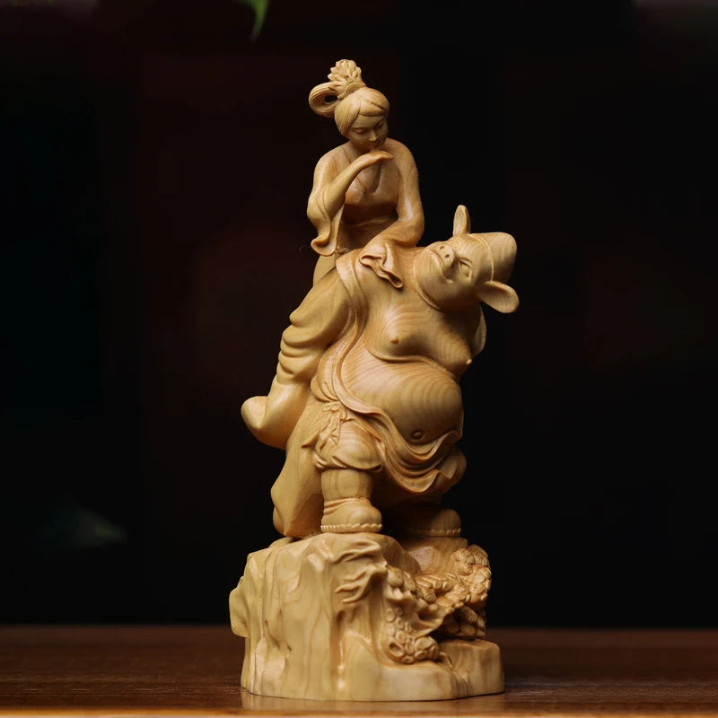 15cmBoxwood wood statue Pig Bajie back daughter-in-law decoration family car solid wood sculpture