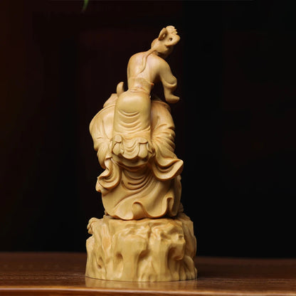 15cmBoxwood wood statue Pig Bajie back daughter-in-law decoration family car solid wood sculpture