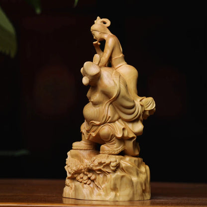 15cmBoxwood wood statue Pig Bajie back daughter-in-law decoration family car solid wood sculpture