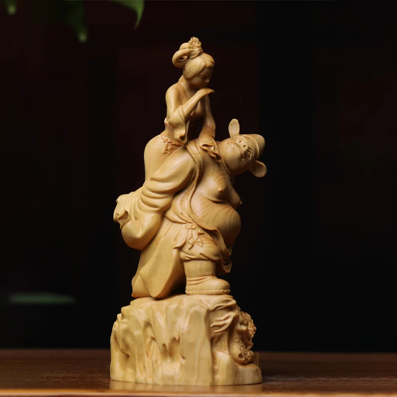 15cmBoxwood wood statue Pig Bajie back daughter-in-law decoration family car solid wood sculpture