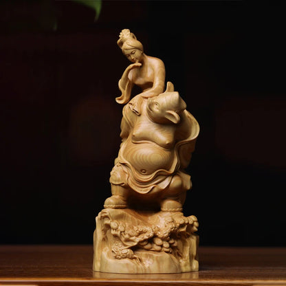 15cmBoxwood wood statue Pig Bajie back daughter-in-law decoration family car solid wood sculpture