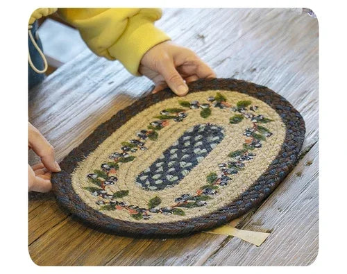 16-32cm American retro creative Blueberry round placemat Handmade jute woven coaster Luxury table placemat Insulated pot Mat