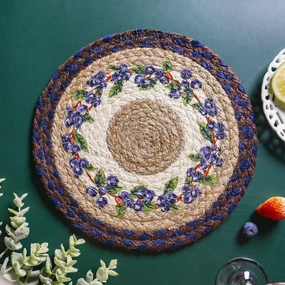 16-32cm American retro creative Blueberry round placemat Handmade jute woven coaster Luxury table placemat Insulated pot Mat