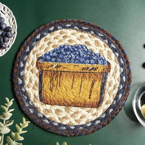 16-32cm American retro creative Blueberry round placemat Handmade jute woven coaster Luxury table placemat Insulated pot Mat