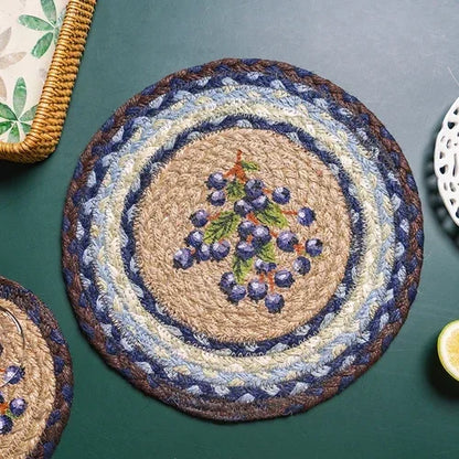 16-32cm American retro creative Blueberry round placemat Handmade jute woven coaster Luxury table placemat Insulated pot Mat