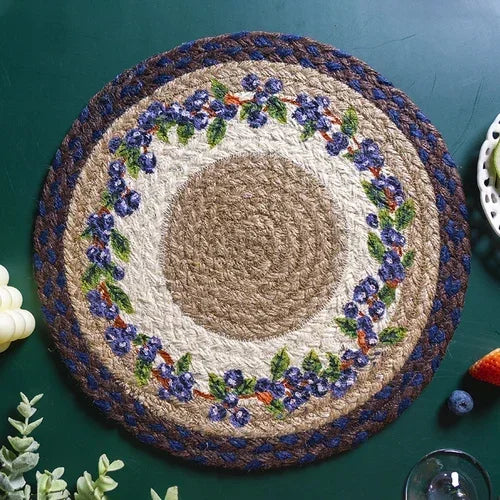 16-32cm American retro creative Blueberry round placemat Handmade jute woven coaster Luxury table placemat Insulated pot Mat