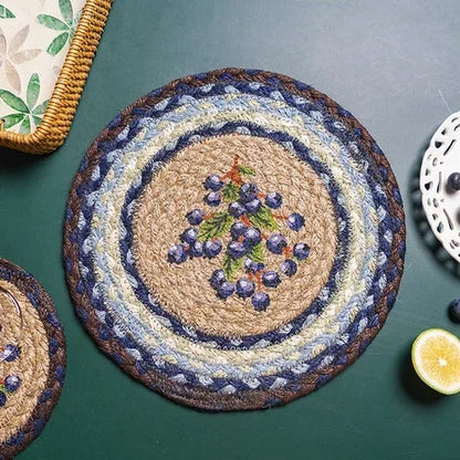 16-32cm American retro creative Blueberry round placemat Handmade jute woven coaster Luxury table placemat Insulated pot Mat