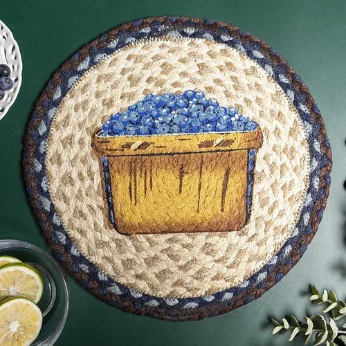 16-32cm American retro creative Blueberry round placemat Handmade jute woven coaster Luxury table placemat Insulated pot Mat