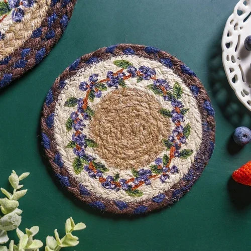 16-32cm American retro creative Blueberry round placemat Handmade jute woven coaster Luxury table placemat Insulated pot Mat