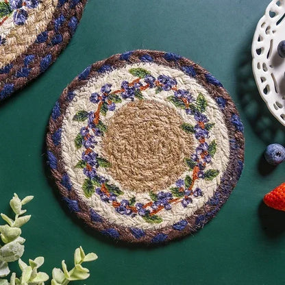 16-32cm American retro creative Blueberry round placemat Handmade jute woven coaster Luxury table placemat Insulated pot Mat