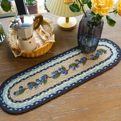 16-32cm American retro creative Blueberry round placemat Handmade jute woven coaster Luxury table placemat Insulated pot Mat