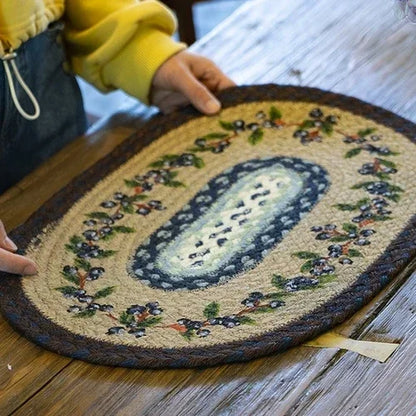 16-32cm American retro creative Blueberry round placemat Handmade jute woven coaster Luxury table placemat Insulated pot Mat