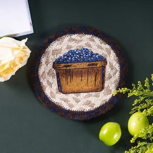 16-32cm American retro creative Blueberry round placemat Handmade jute woven coaster Luxury table placemat Insulated pot Mat