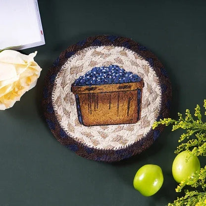 16-32cm American retro creative Blueberry round placemat Handmade jute woven coaster Luxury table placemat Insulated pot Mat