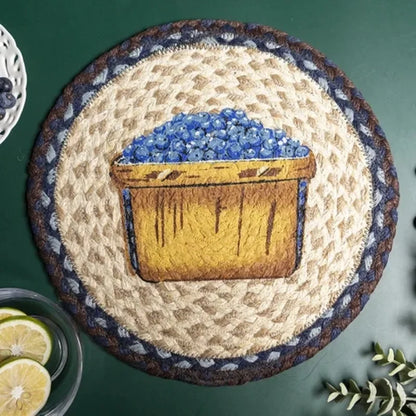 16-32cm American retro creative Blueberry round placemat Handmade jute woven coaster Luxury table placemat Insulated pot Mat
