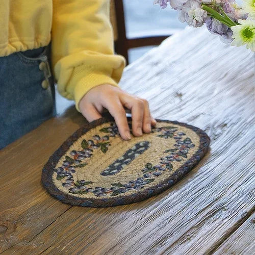 16-32cm American retro creative Blueberry round placemat Handmade jute woven coaster Luxury table placemat Insulated pot Mat