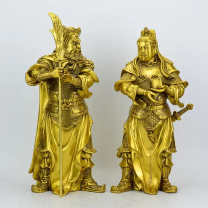 16" Chinese Bronze Guangong Guan Yu Guan Ping Zhou Cang Warrior God Statue Set