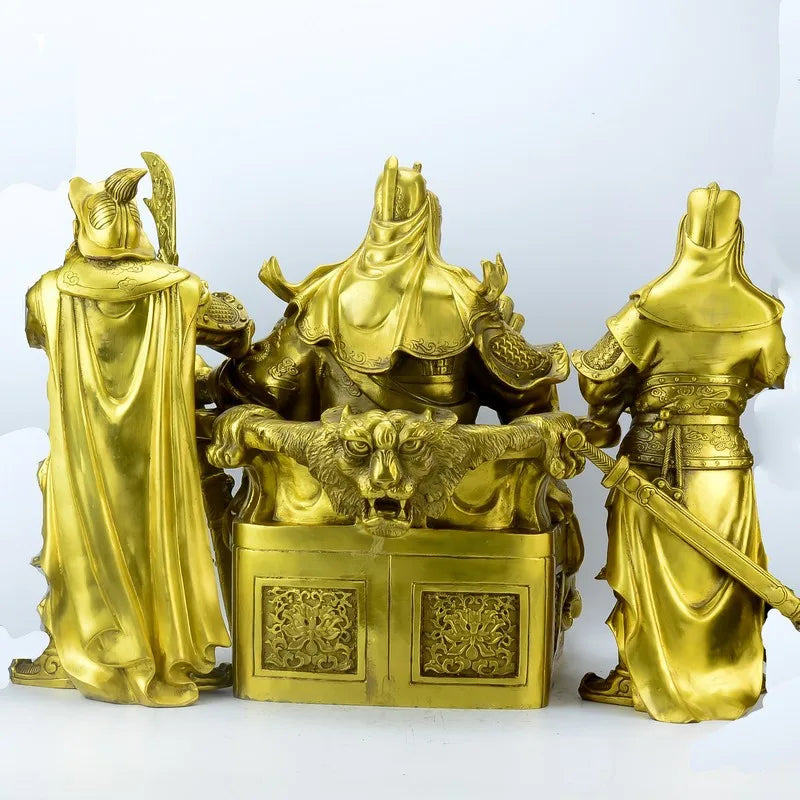 16" Chinese Bronze Guangong Guan Yu Guan Ping Zhou Cang Warrior God Statue Set