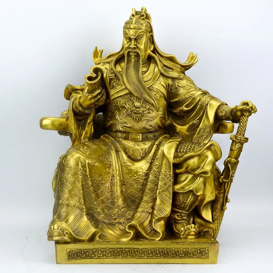 16" Chinese Bronze Guangong Guan Yu Guan Ping Zhou Cang Warrior God Statue Set