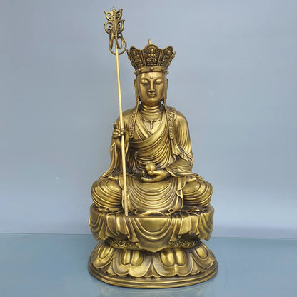 16"Tibet Temple Collection Old Brass Ksitigarbha Bodhisattva Amitabha Sitting Buddha Lotus Platform Worship Hall Town house