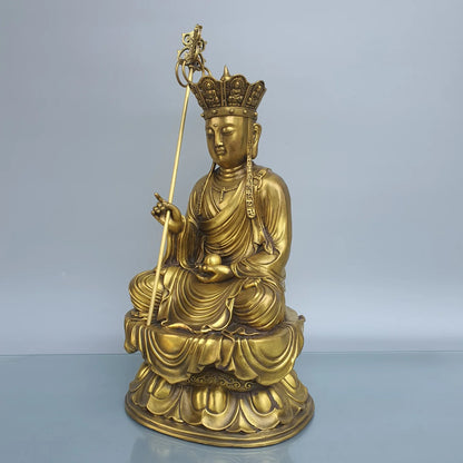 16"Tibet Temple Collection Old Brass Ksitigarbha Bodhisattva Amitabha Sitting Buddha Lotus Platform Worship Hall Town house