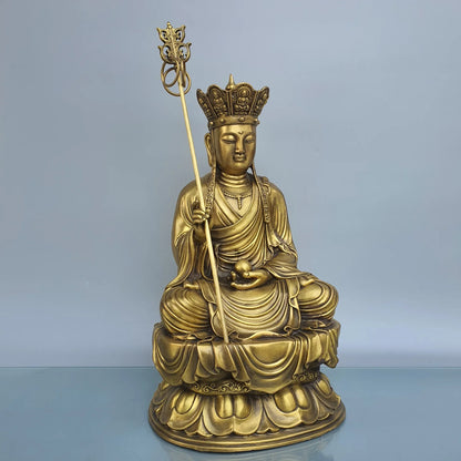 16"Tibet Temple Collection Old Brass Ksitigarbha Bodhisattva Amitabha Sitting Buddha Lotus Platform Worship Hall Town house