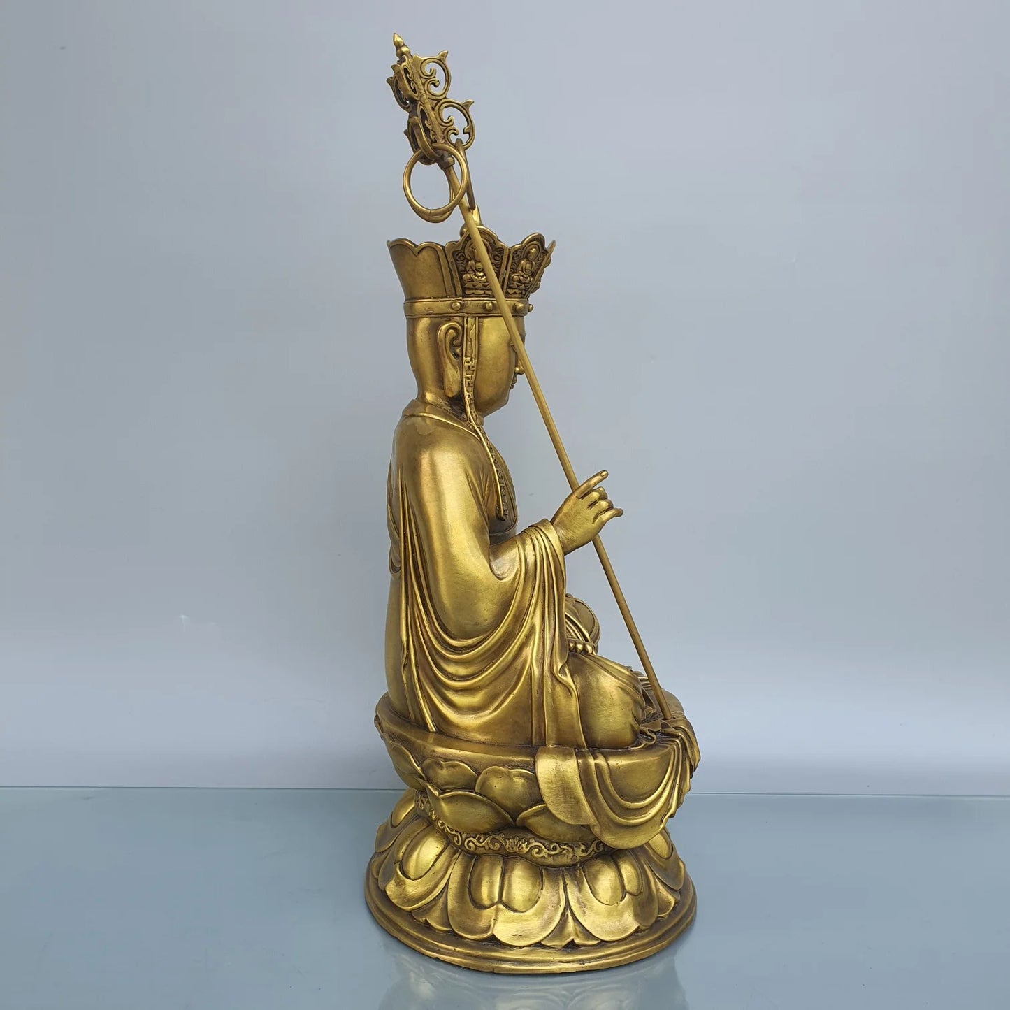 16"Tibet Temple Collection Old Brass Ksitigarbha Bodhisattva Amitabha Sitting Buddha Lotus Platform Worship Hall Town house